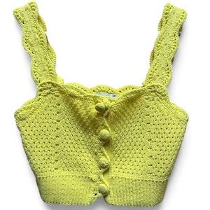 Lush Sunny Yellow Knit Top Crochet Crop Top M EUC